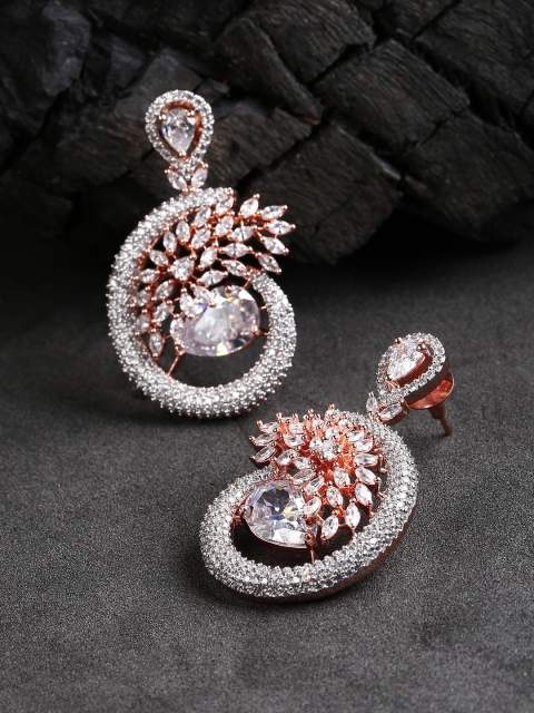 

Designs By Jewels Galaxy Rose Gold-Plated Handcrafted Studded Contemporary Drop Earrings