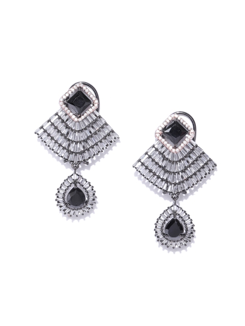 

Designs By Jewels Galaxy Black & Gunmetal-Toned Gold-Plated Handcrafted Drop Earrings