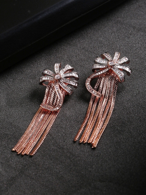 

Designs By Jewels Galaxy Rose Gold-Plated Handcrafted Tasselled Contemporary Drop Earrings