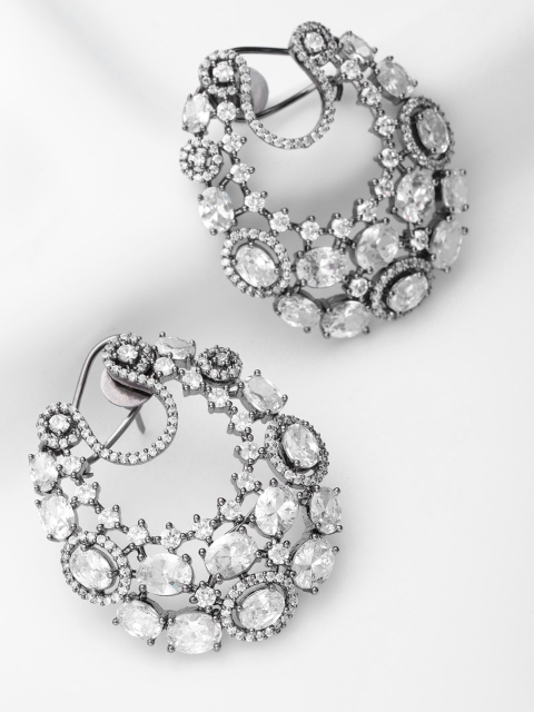 

Designs By Jewels Galaxy Gunmetal-Toned Rhodium-Plated Handcrafted Teardrop Drop Earrings, Metallic
