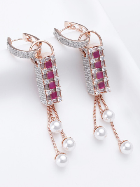 

Designs By Jewels Galaxy Pink & Off-White Rose Gold-Plated Handcrafted Drop Earrings