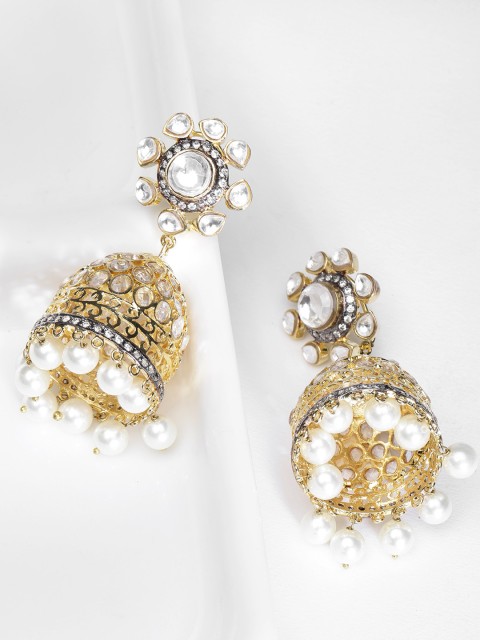 

Designs By Jewels Galaxy Gold-Plated Stone-Studded Handcrafted Dome Shaped Jhumkas