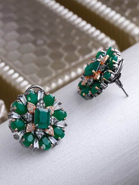

Designs By Jewels Galaxy Green & Gunmetal-Toned Gold-Plated Handcrafted Oversized Studs