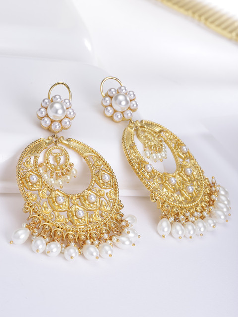 

Designs By Jewels Galaxy White Gold-Plated Beaded Crescent Shaped Handcrafted Chandbalis
