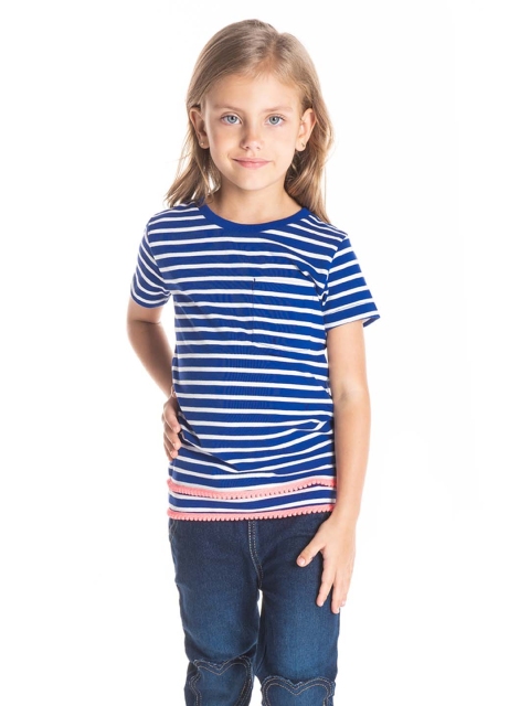 

Cherry Crumble Girls Blue Striped Pure Cotton Top