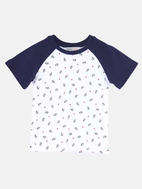 

Beebay Boys Navy Blue White Printed Round Neck Pure Cotton T-shirt