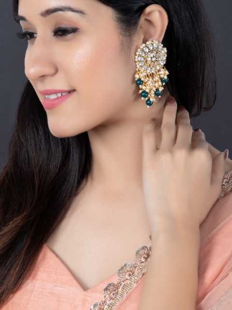 

Rubans Gold-Toned & Green Classic Drop Earrings