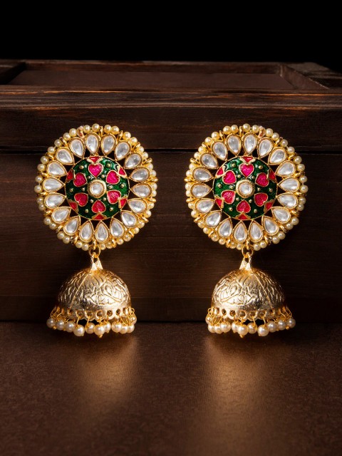 

Rubans Gold-Toned & Red Classic Jhumkas