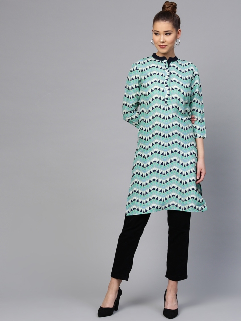 

Yufta Women Green & Navy Blue Printed Straight Kurta