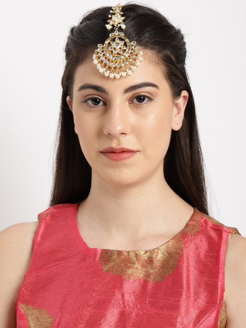 

Rubans Gold Toned Kundan & Pearl Studded Embellished Maangtikka