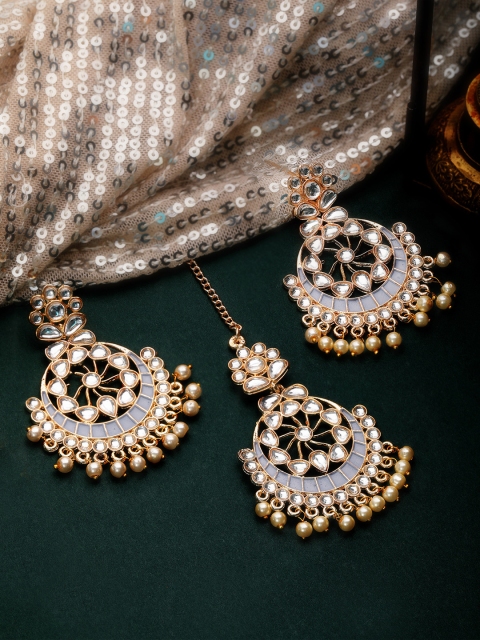 

Rubans Gold-Plated & Grey Enamelled Embellished Jewellery Set