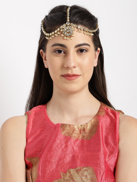

Rubans Gold Plated Kundan & Pearls Embellished Maatha Patti