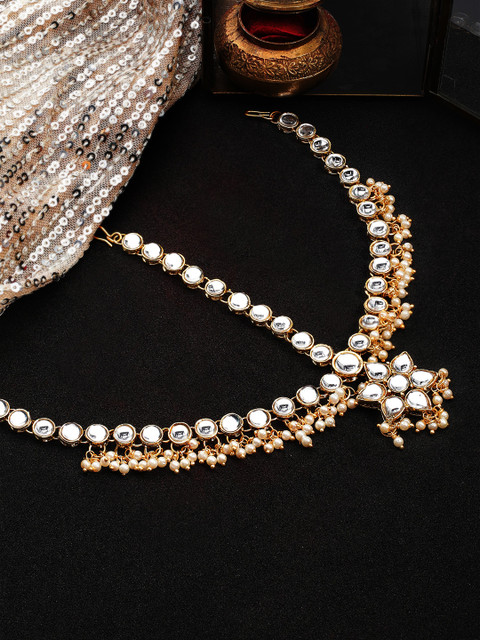 

Rubans Gold Plated Kundan & Pearls Studded Embellished Maatha Patti