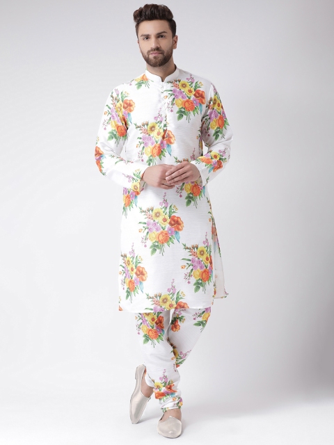

Hangup Men White Printed Kurta with Pyjamas