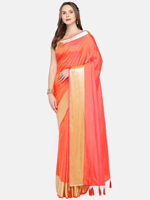 

Nanda Silk Mills Peach-Coloured Solid Art Silk Saree