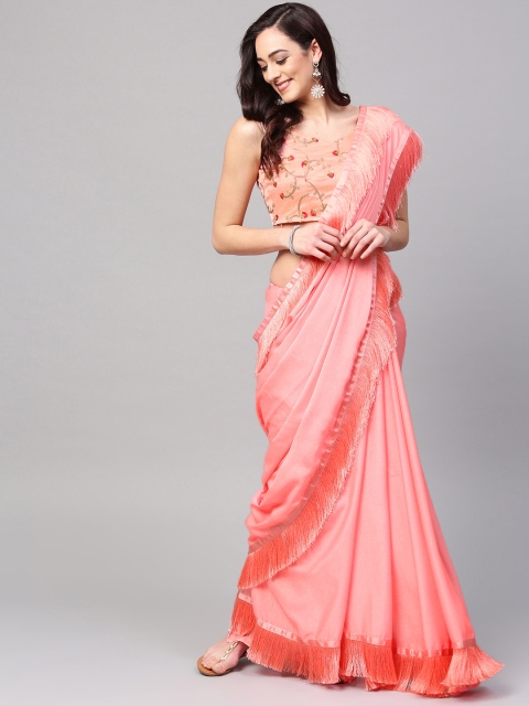 

Inddus Women Pink Solid Saree