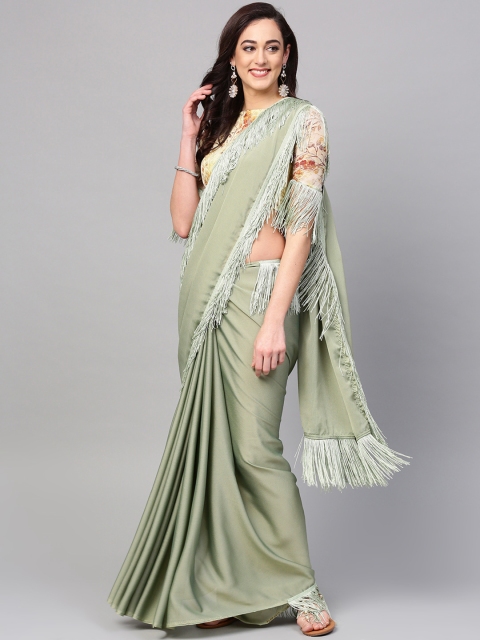 

Inddus Women Green Solid Saree