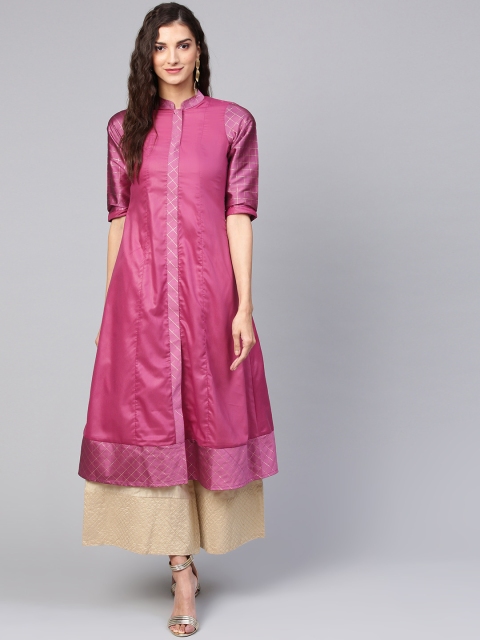 

Inddus Women Pink Solid A-Line Kurta
