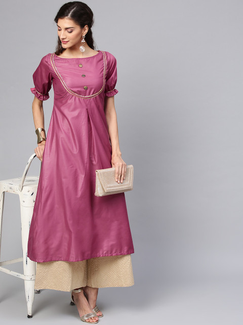 

Inddus Women Pink Yoke Design A-Line Kurta
