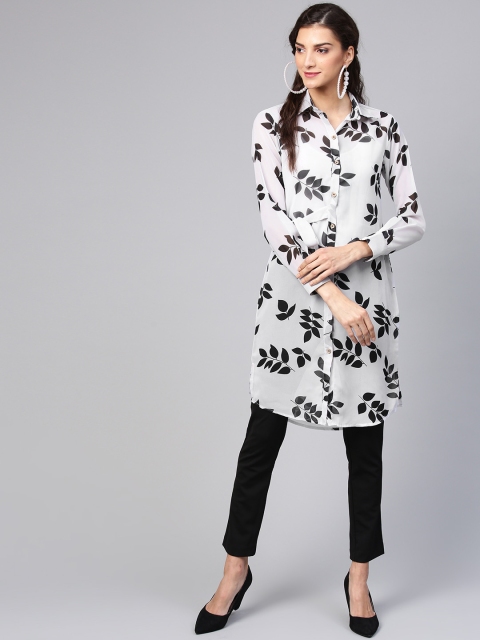 

Inddus Women Grey & Black Printed Straight Kurta