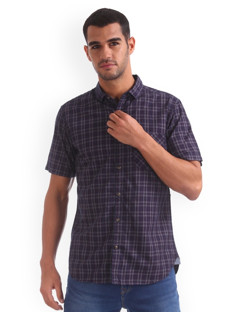 

Ruggers Men Blue & Grey Regular Fit Checked Casual Shirt