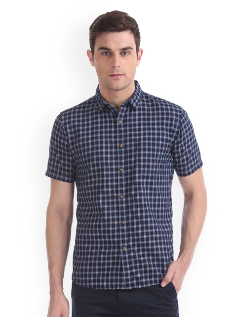 

Ruggers Men Navy Blue & Grey Regular Fit Checked Casual Shirt
