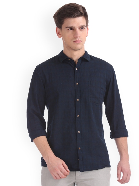 

Ruggers Men Navy Blue Regular Fit Checked Casual Shirt