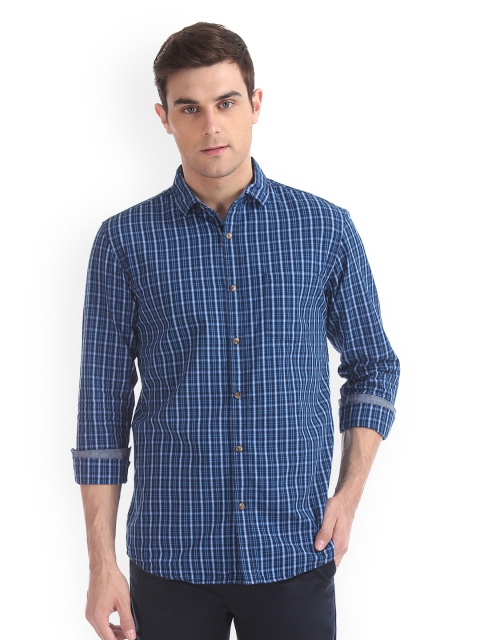 

Ruggers Men Blue Regular Fit Checked Casual Shirt