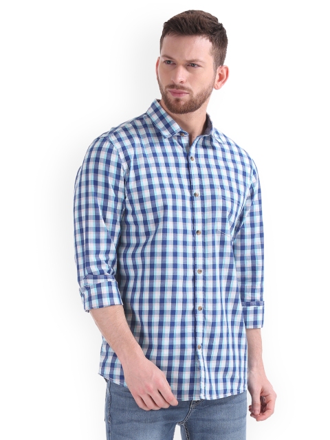 

Ruggers Men Blue Regular Fit Checked Casual Shirt