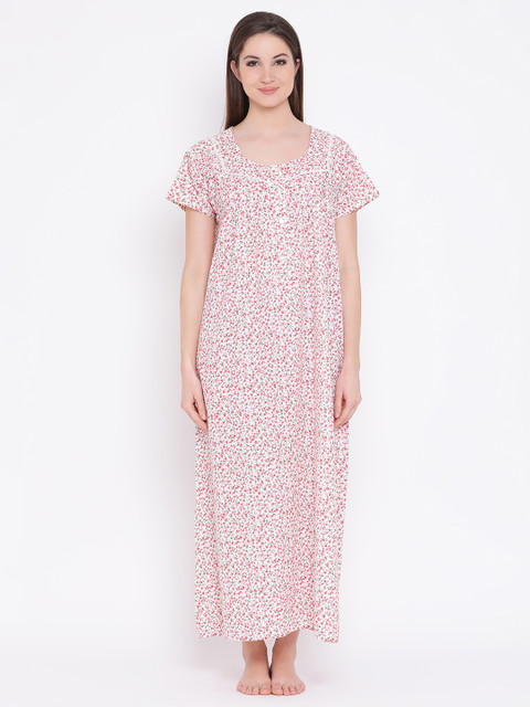 

Clovia White & Pink Printed Nightdress