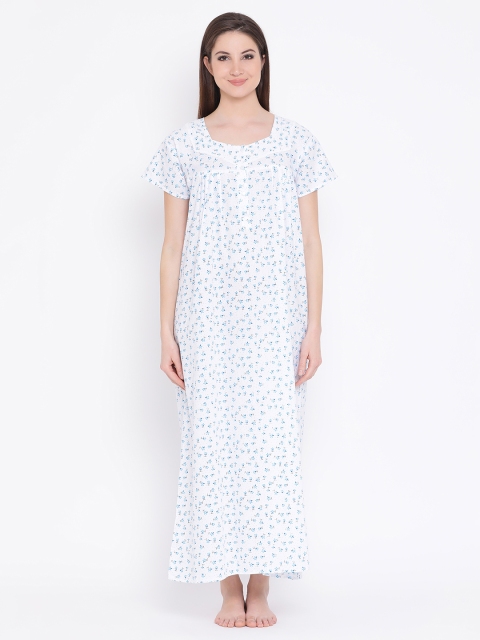 

Clovia White & Blue Printed Nightdress