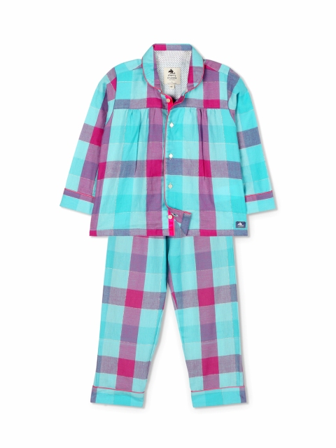 

Cherry Crumble Girls Blue & Pink Checked Night suit