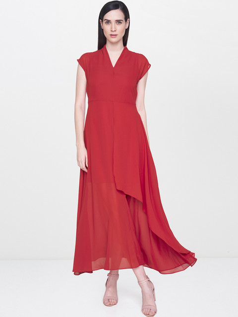 

AND Women Red Solid Layered Maxi Dress