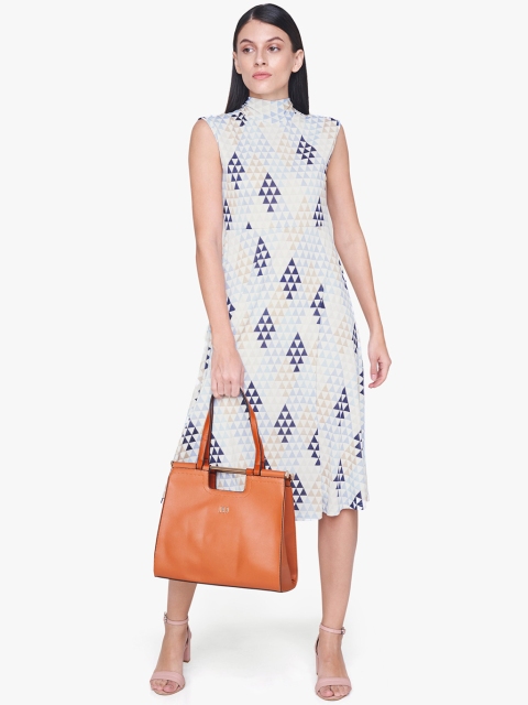 

AND Women White & Blue Printed A-Line Dress