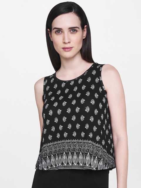 

AND Women Black Printed A-Line Top