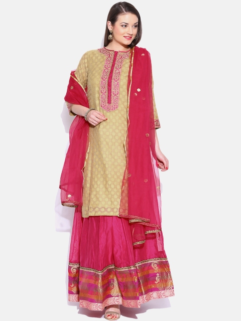 

Biba Women Beige Ethnic Motifs Embroidered Thread Work Kurta with Skirt & With Dupatta