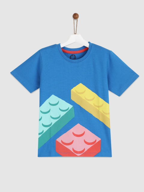 

YK Boys Blue Printed Round Neck T-shirt