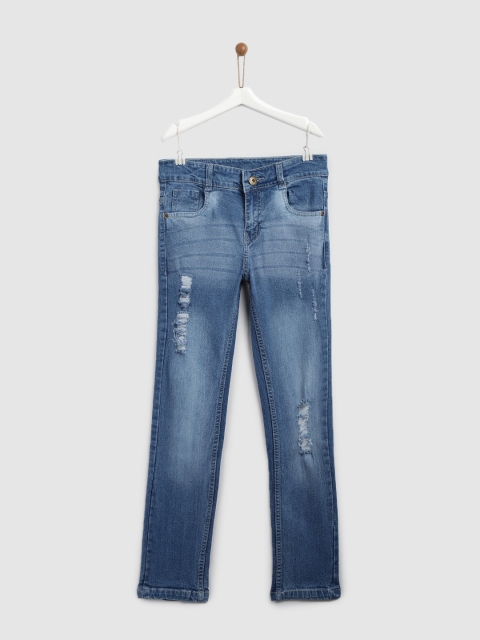 

YK Boys Blue Regular Fit Mid-Rise Mildly Distressed Stretchable Jeans