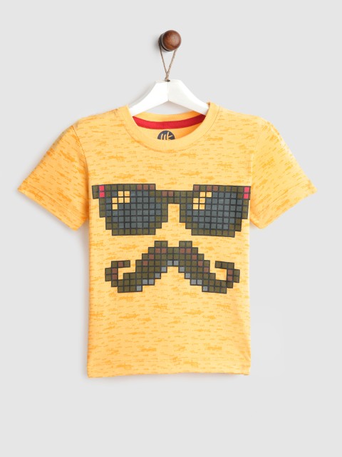 

YK Boys Mustard Yellow Printed Round Neck T-shirt