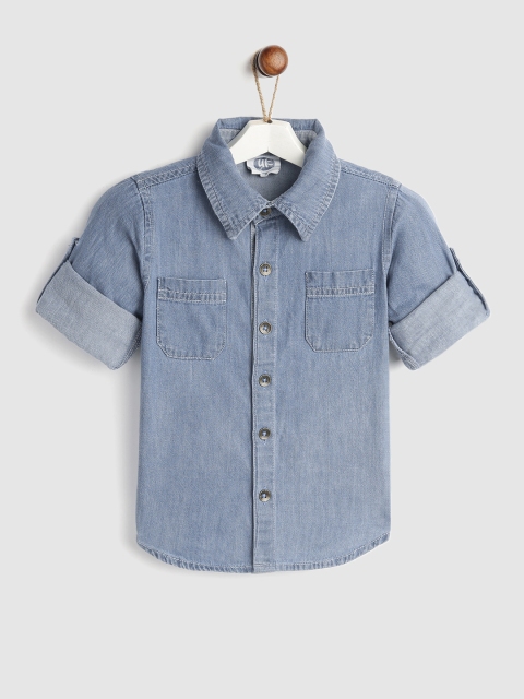 

YK Boys Blue Regular Fit Solid Casual Chambray Shirt