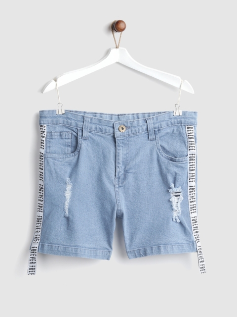 

YK Girls Blue Washed Distressed Denim Shorts