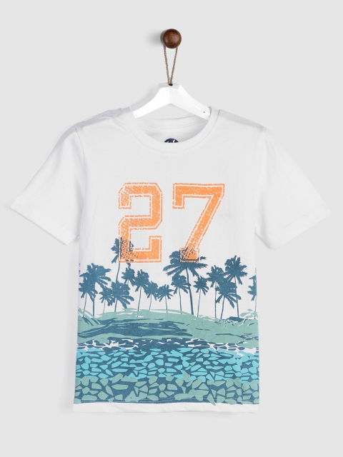 

YK Boys White Printed Round Neck T-shirt