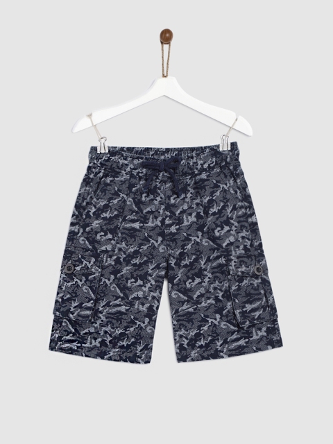 

YK Boys Navy Blue Printed Regular Fit Cargo Shorts