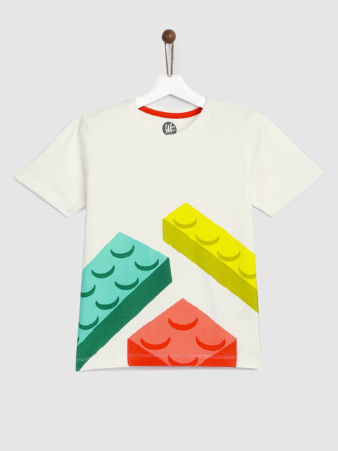 

YK Boys White Printed Round Neck T-shirt