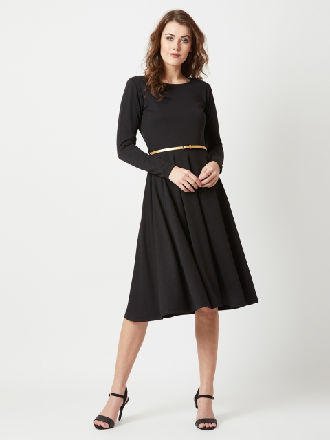 

Miss Chase Women Black Solid Fit and Flare Dress
