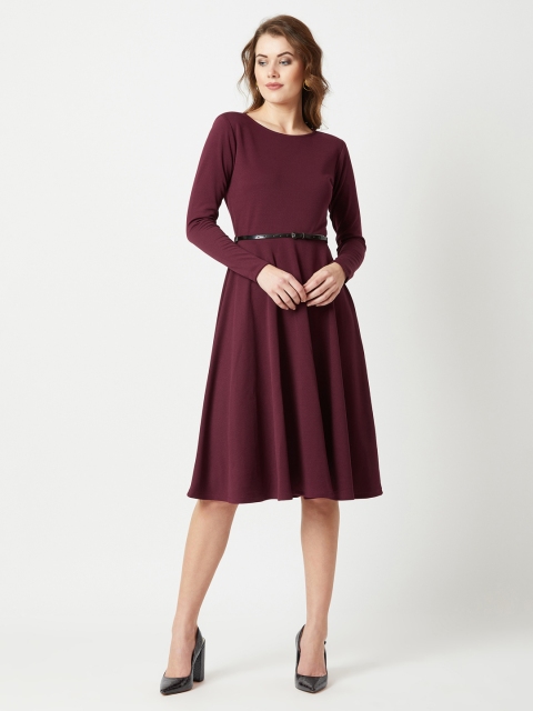

Miss Chase Women Maroon Solid Fit and Flare Dress