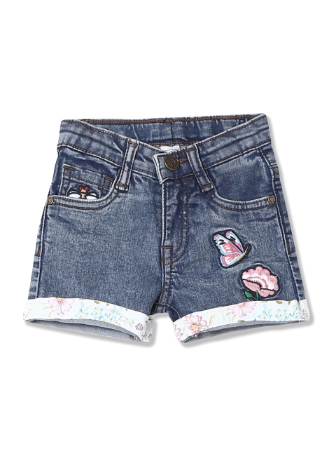 

Cherokee Girls Blue Solid Slim Fit Denim Shorts