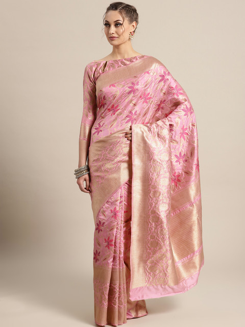 

MANOHARI Pink & Golden Woven Design Patola Saree