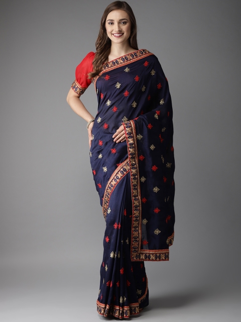 

MANOHARI Navy Blue & Golden Embroidered Saree