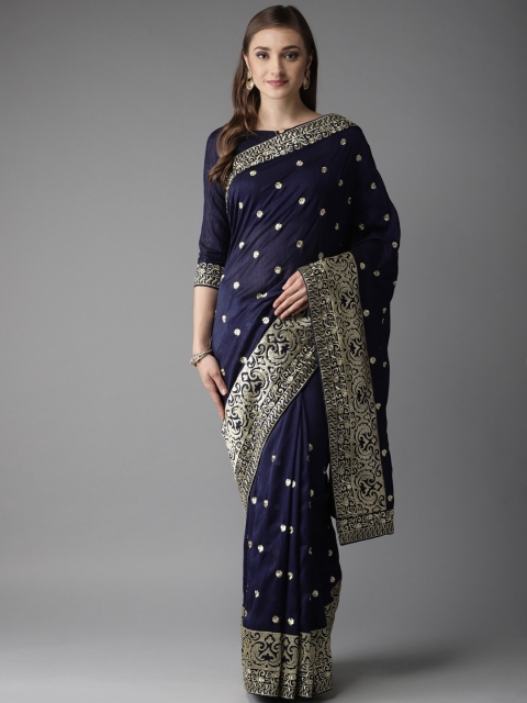 

MANOHARI Navy Blue & Golden Embroidered Saree